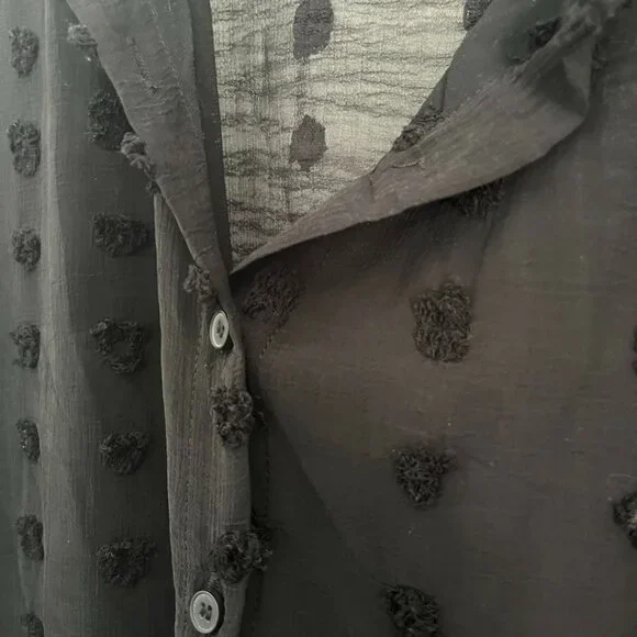 Black Button Down Casual Blouse Top - Large - Picture 3 of 3